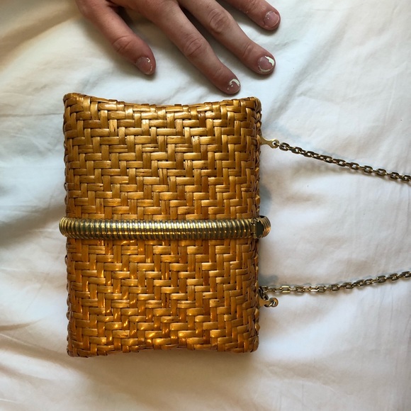 Rodo hand bag with gold chain, wicker clutch - Picture 3 of 4